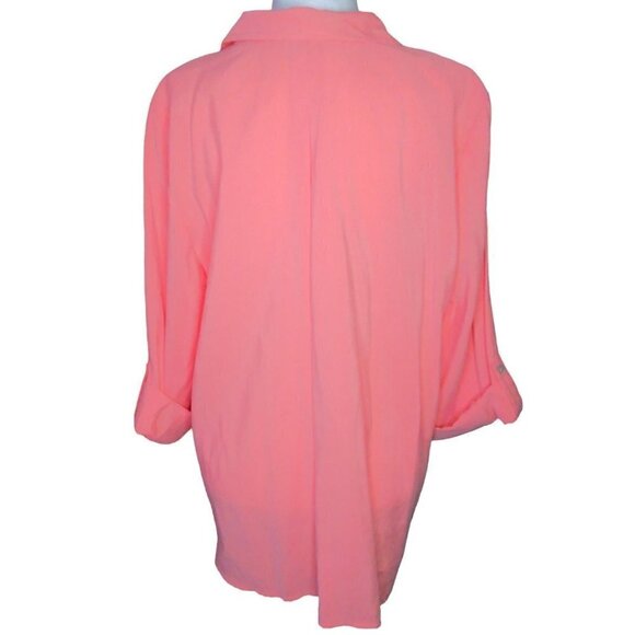 Chico's Coral Button UP Collared Long Sleeve Size 3 Shirt NWT - Picture 9 of 12